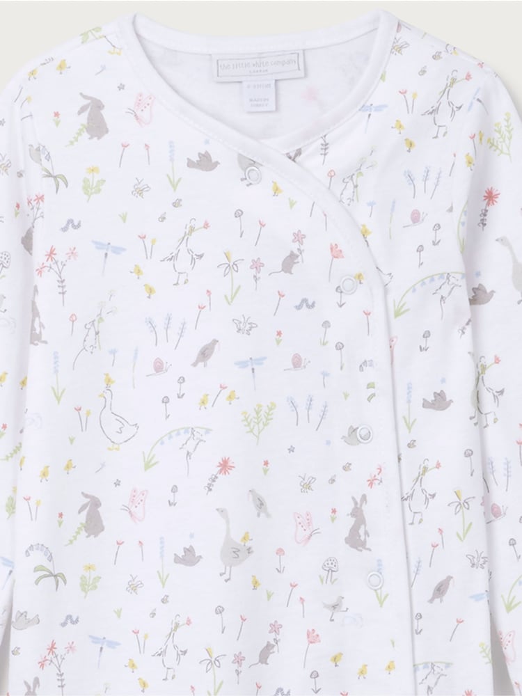 The White Company White Cotton Spring Scene Wrap Sleepsuit - Image 2 of 2 The White Company White Cotton Spring Scene Wrap Sleepsuit - Image 2 of 2