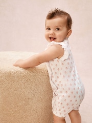 The White Company Pink Cotton Frill Wrap Daisy Block Print Rompersuits - Image 4 of 5