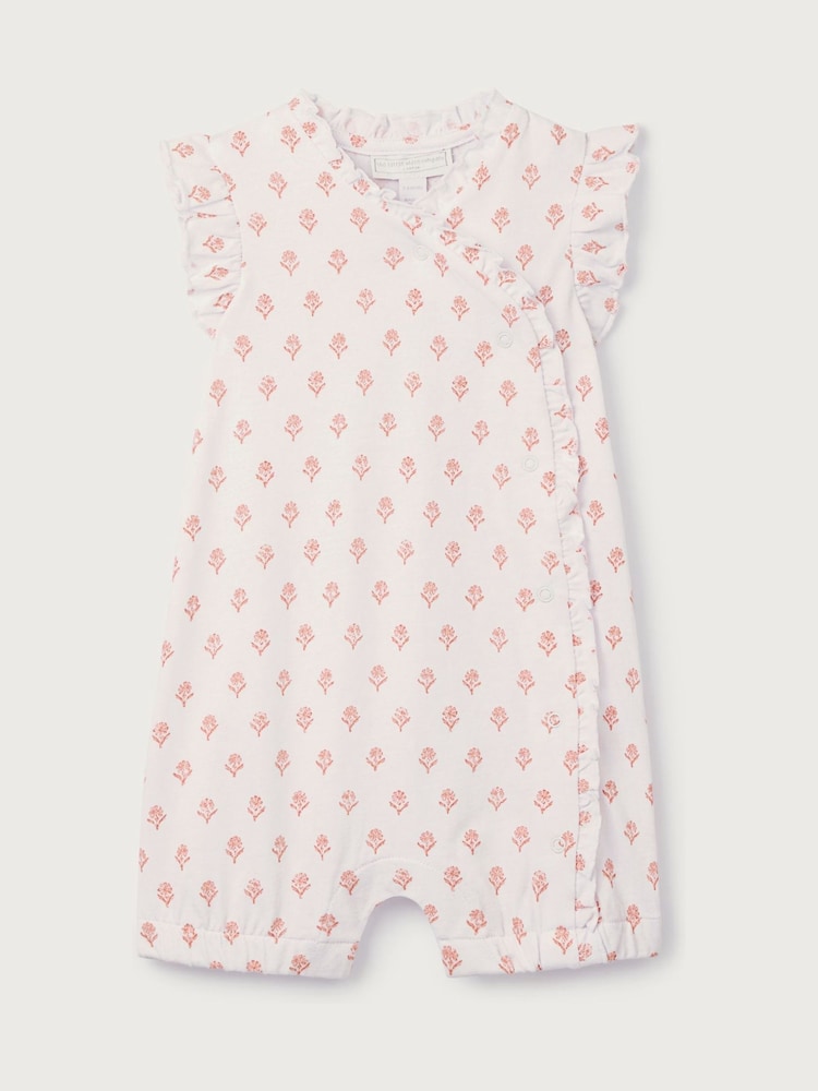 The White Company Pink Cotton Frill Wrap Daisy Block Print Rompersuits - Image 5 of 5