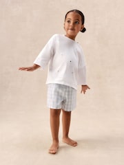 The White Company White Cotton Blend Heart & Gingham Relaxed Shortie Top & Shorts Set - Image 1 of 5