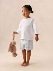 The White Company White Cotton Blend Heart & Gingham Relaxed Shortie Top & Shorts Set - Image 2 of 5