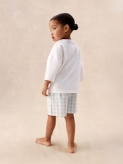 The White Company White Cotton Blend Heart & Gingham Relaxed Shortie Top & Shorts Set - Image 3 of 5