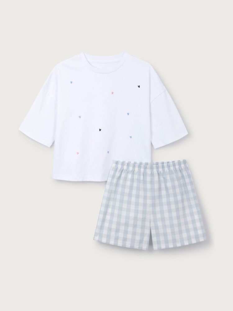 The White Company White Cotton Blend Heart & Gingham Relaxed Shortie Top & Shorts Set - Image 5 of 5 The White Company White Cotton Blend Heart & Gingham Relaxed Shortie Top & Shorts Set - Image 5 of 5