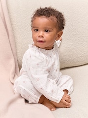 The White Company Double Cotton Minnie Floral Print Romper - Image 1 of 5