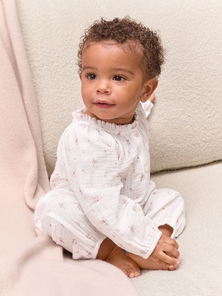 The White Company Double Cotton Minnie Floral Print Romper - Image 1 of 5