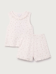 The White Company Light Pink Cotton Maya Floral Frill Short Pyjamas - Image 1 of 2
