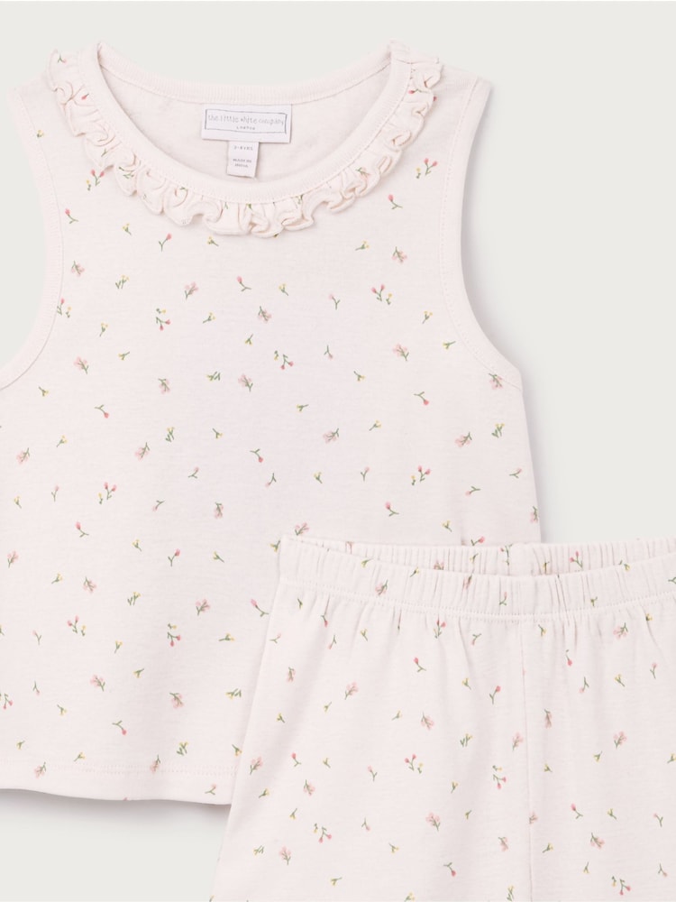 The White Company Light Pink Cotton Maya Floral Frill Short Pyjamas - Image 2 of 2