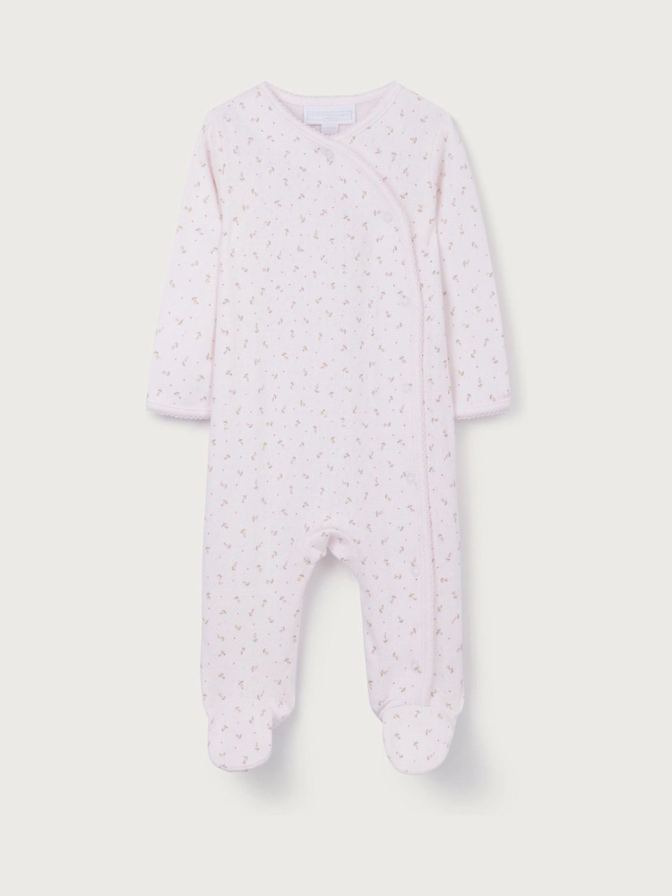 The White Company Cotton Pointelle Megan Floral Wrap Sleepsuit - صورة 1 من 1