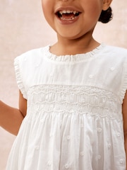 The White Company White Cotton Hand Smocked Dot Sleeveless Dress - Image 3 of 6