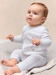 The White Company White Cotton Stripe Party Animal Embroidered Pocket Sleepsuit - Image 1 of 4