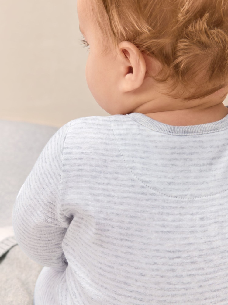 The White Company White Cotton Stripe Party Animal Embroidered Pocket Sleepsuit - Image 2 of 4