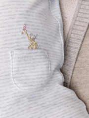 The White Company White Cotton Stripe Party Animal Embroidered Pocket Sleepsuit - Image 3 of 4