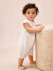 The White Company Cotton Pointelle Lemon Rompersuit - Imaginea 1 din 4