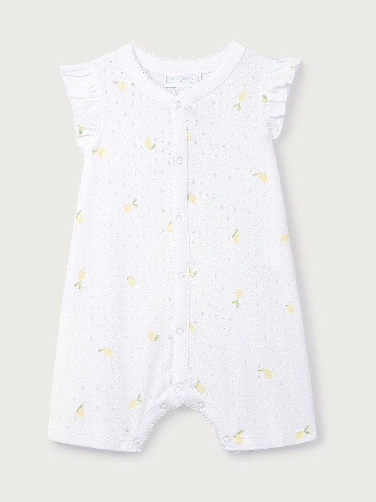 The White Company White Cotton Pointelle Lemon Rompersuit - Image 5 of 5