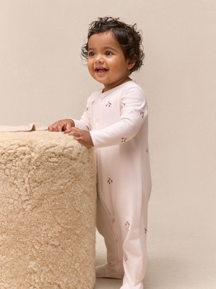 The White Company Pink Cotton Cherry Embroidered Sleepsuit - Image 1 of 5 The White Company Pink Cotton Cherry Embroidered Sleepsuit - Image 1 of 5