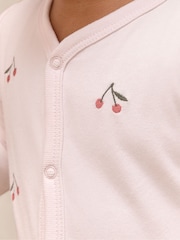 The White Company Pink Cotton Cherry Embroidered Sleepsuit - Image 3 of 5