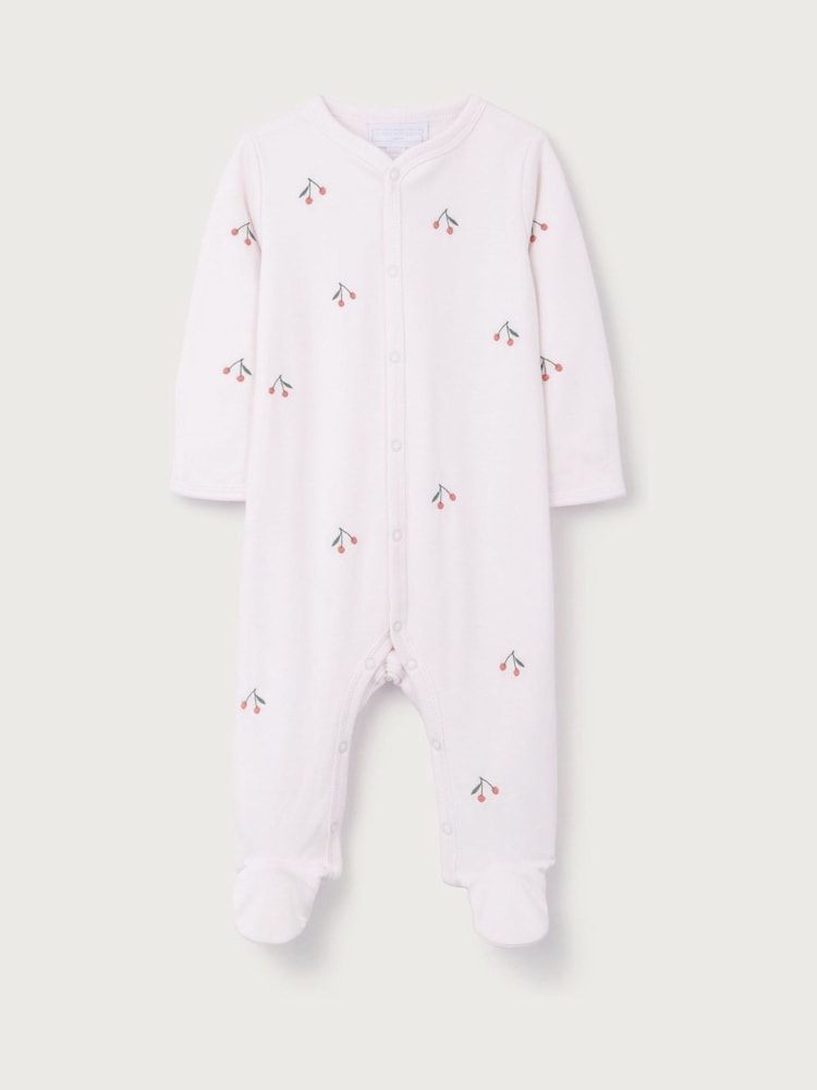 The White Company Pink Cotton Cherry Embroidered Sleepsuit - Image 5 of 5 The White Company Pink Cotton Cherry Embroidered Sleepsuit - Image 5 of 5
