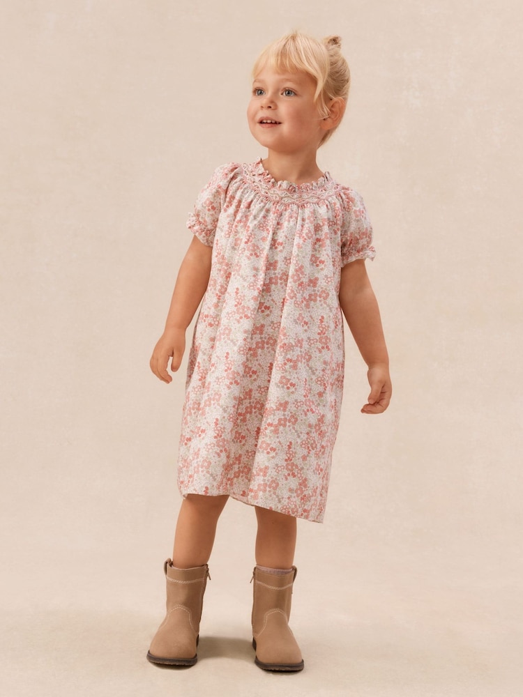 The White Company Cotton Petunia Floral Hand Smocked Dress - Image 1 of 6 The White Company Cotton Petunia Floral Hand Smocked Dress - Image 1 of 6