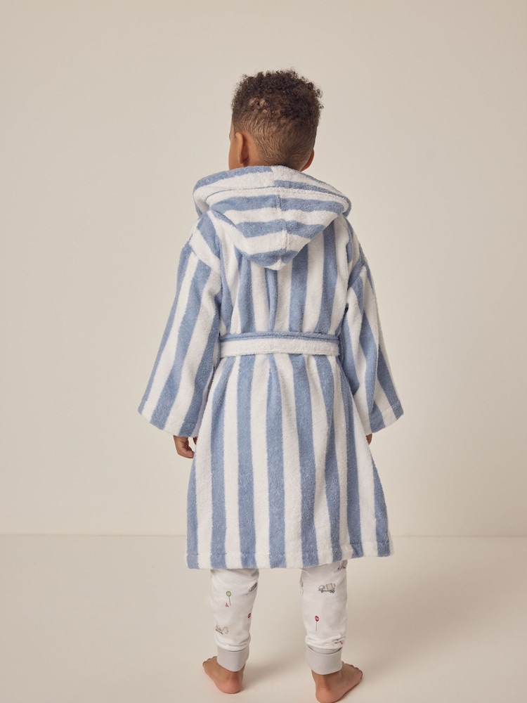 The White Company Blue Cotton Wide Stripe Towelling Robe - Image 2 of 6