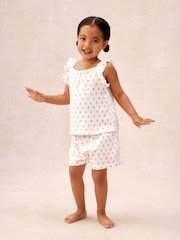 The White Company Pink Cotton Frill Sleeve Block Print Relaxed Pyjamas - Image 1 of 5