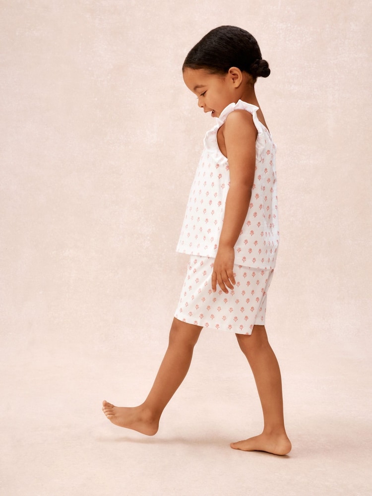 The White Company Pink Cotton Frill Sleeve Block Print Relaxed Pyjamas - Image 2 of 5