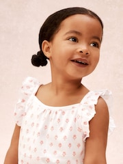 The White Company Pink Cotton Frill Sleeve Block Print Relaxed Pyjamas - Image 3 of 5