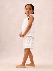 The White Company Pink Cotton Frill Sleeve Block Print Relaxed Pyjamas - Image 4 of 5