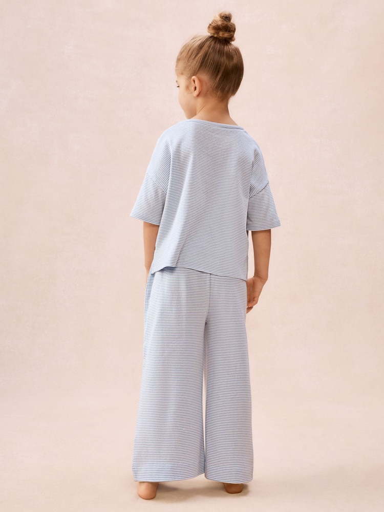 The White Company Blue Cotton Blend Heart & Stripe Wide Leg Pyjamas - Image 1 of 5
