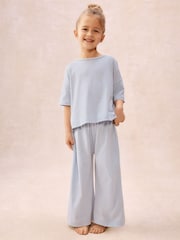 The White Company Blue Cotton Blend Heart & Stripe Wide Leg Pyjamas - Image 2 of 5