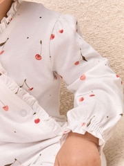 The White Company Pink Cotton Cherry Frill Wrap Sleepsuit - Image 2 of 5