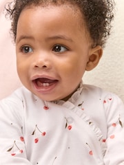 The White Company Pink Cotton Cherry Frill Wrap Sleepsuit - Image 3 of 5