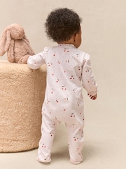 The White Company Pink Cotton Cherry Frill Wrap Sleepsuit - Image 4 of 5