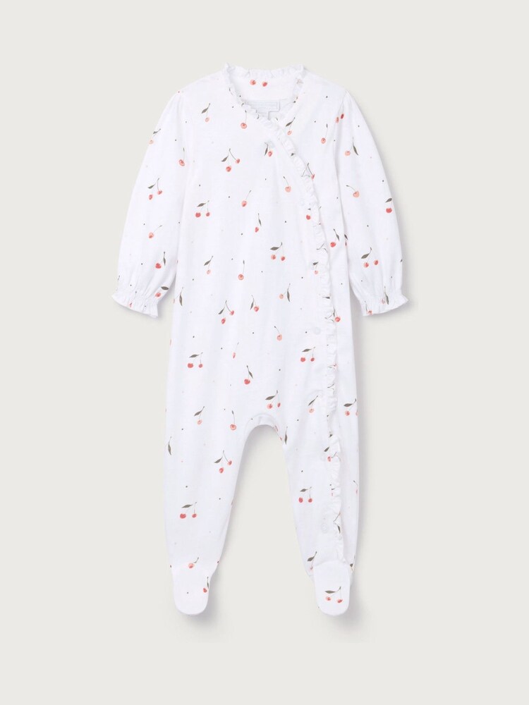The White Company Pink Cotton Cherry Frill Wrap Sleepsuit - Image 5 of 5