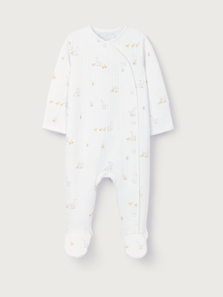 The White Company White Quilted Cotton Blend Walking Ducklings Wrap Sleepsuit - Image 1 of 1
