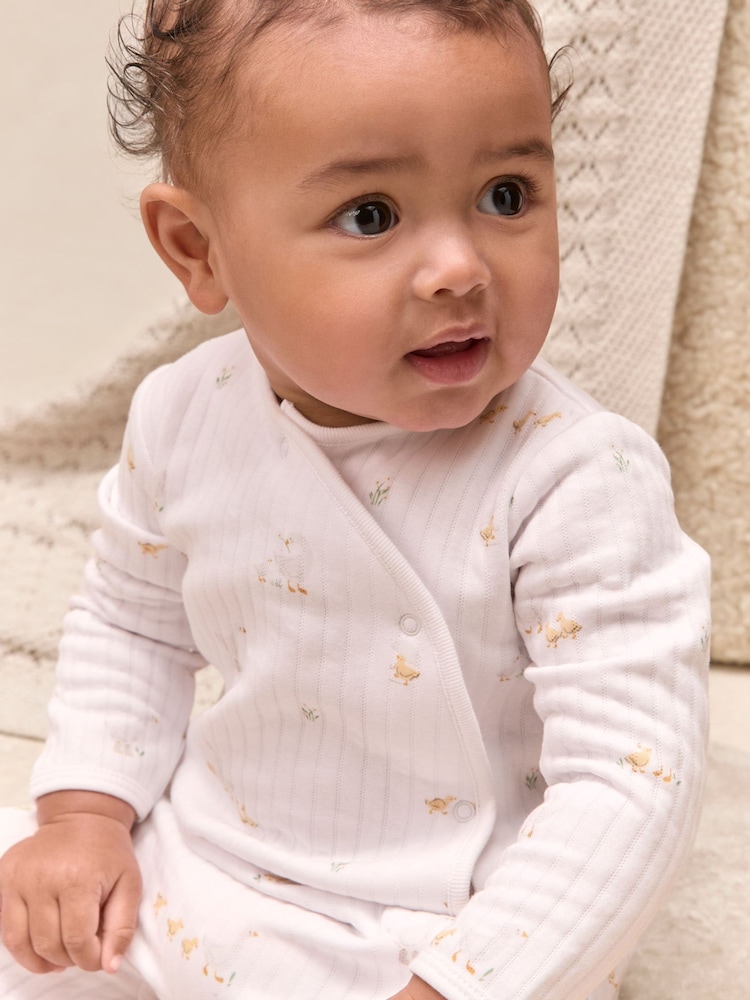 The White Company White Quilted Cotton Blend Walking Ducklings Wrap Sleepsuit - Image 2 of 4