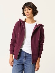 FatFace Amy Purple Borg Zip Through Hoodie - Image 1 of 5