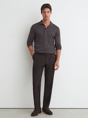 Mørk fletbrun - Reiss Trafford Merino Wool Langærmet Polo-skjorter - Billede 7 af 8