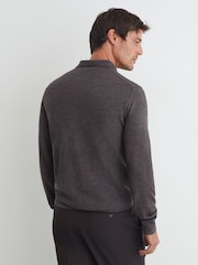 Mørk fletbrun - Reiss Trafford Merino Wool Langærmet Polo-skjorter - Billede 8 af 8