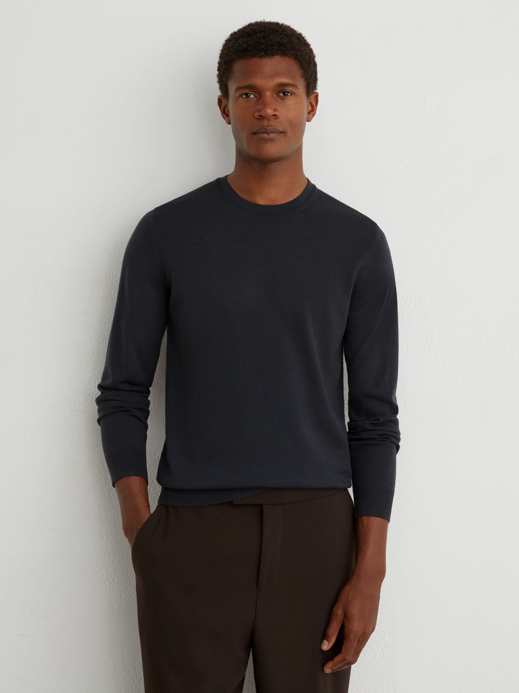 Buy Vulcan Grey - Reiss Wessex Merino Wool Crew-Neck Jumper from