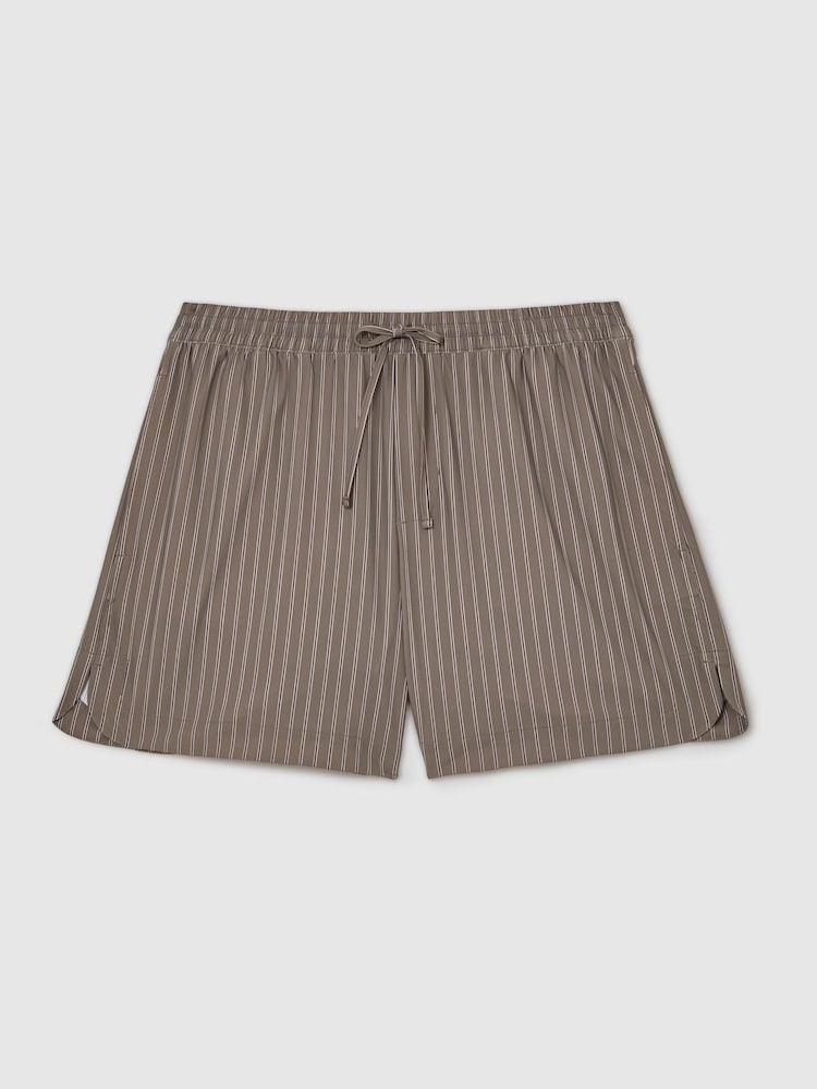 Reiss Taupe Brown Victor Stripe Drawstring Shorts - Image 2 of 6 Reiss Taupe Brown Victor Stripe Drawstring Shorts - Image 2 of 6