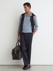 Reiss Armour Blue Trafford Merino Wool Long-Sleeve Polo Shirt - Image 1 of 6
