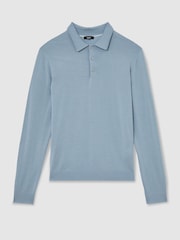 Reiss Armour Blue Trafford Merino Wool Long-Sleeve Polo Shirt - Image 2 of 6