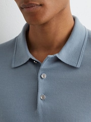 Reiss Armour Blue Trafford Merino Wool Long-Sleeve Polo Shirt - Image 3 of 6
