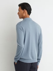 Reiss Armour Blue Trafford Merino Wool Long-Sleeve Polo Shirt - Image 5 of 6