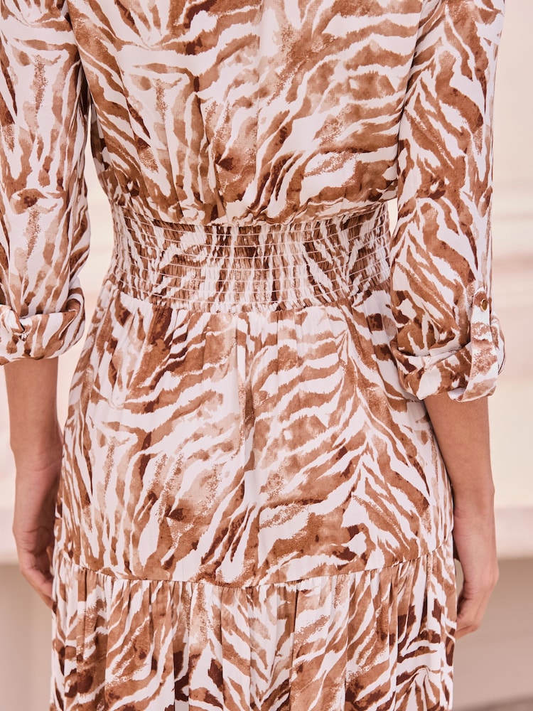 Sosandar Brown Shirred Waist Shirt Dress - Image 5 of 5