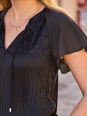 Sosandar Black Plisse Chiffon Sleeve V-Neck Top - Image 5 of 5