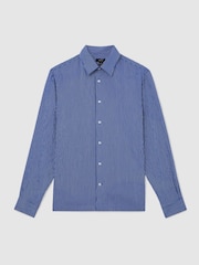 Reiss Blue/White Boone Pinstripe Long-Sleeve Regular-Fit Shirt - Image 2 of 7