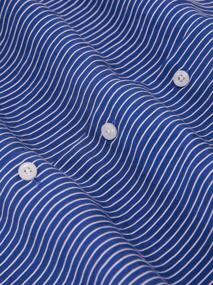 Reiss Blue/White Boone Pinstripe Long-Sleeve Regular-Fit Shirt - Image 7 of 7