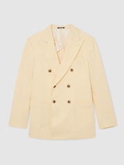 Reiss Buttermilk Yellow Honey Cotton Double-Breasted Classic-Fit Blazer - Image 2 of 7