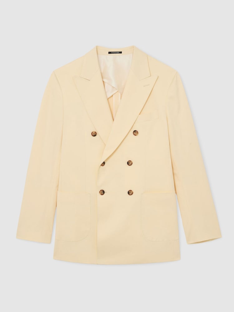 Reiss Buttermilk Yellow Honey Cotton Double-Breasted Classic-Fit Blazer - Image 2 of 7